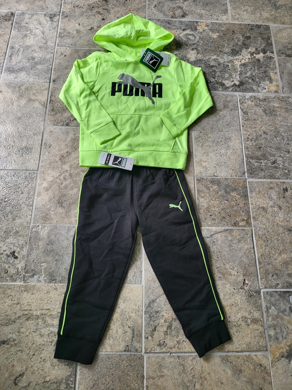 Puma Neon Green Hoodie & Black Joggers Set